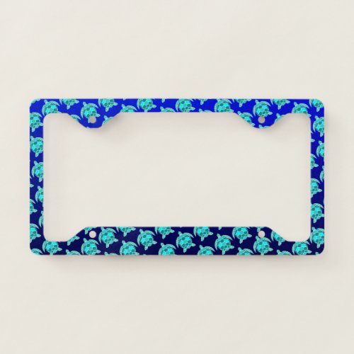 Pretty Blue green turquoise teal turtles pattern License Plate Frame