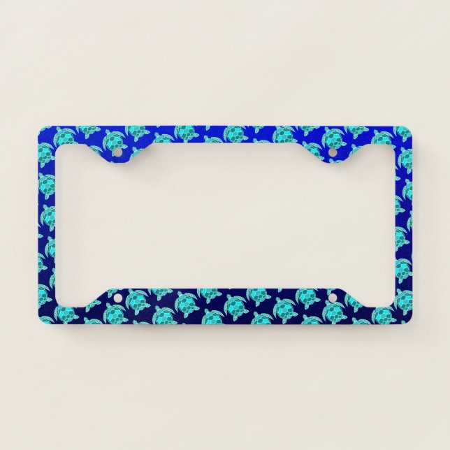 Pretty Blue green turquoise teal turtles pattern License Plate Frame (Front)