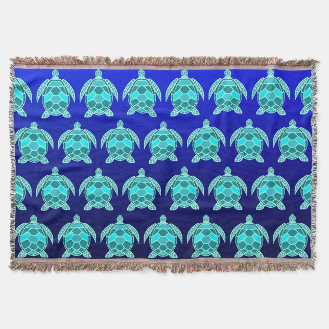 Pretty Blue green turquoise teal turtles pattern  Throw Blanket (Front)