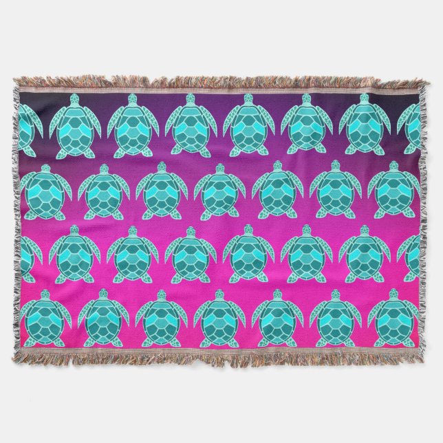 Pretty Blue green turquoise teal turtles pattern  Throw Blanket (Front)