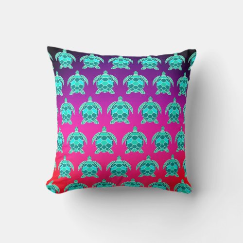 Pretty Blue green turquoise teal turtles pattern  Throw Pillow