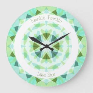 Pretty Blue Green Twinkle Little Star Baby Nursery Large Clock