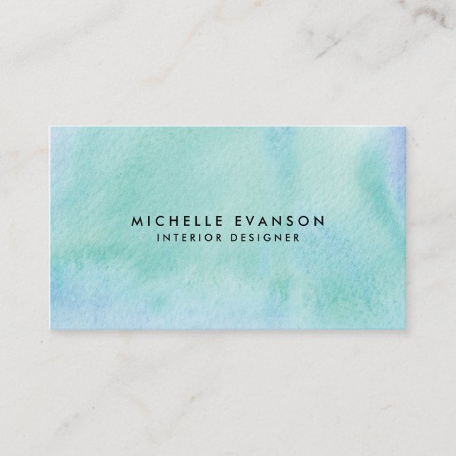 Pretty Blue Green Watercolor Paint Creative Business Card (Front)