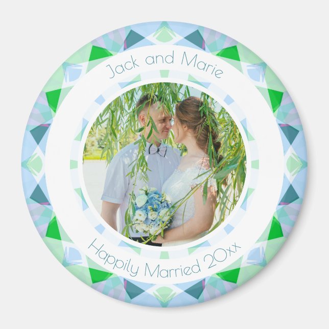 Pretty Blue Green Wedding Keepsake Photo Gift Magnet (Front)