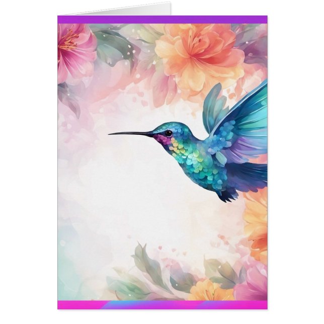 Pretty Blue Hummingbird Greeting Card  (Front)