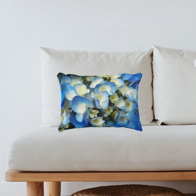 Pretty Blue Hydrangea Floral Accent Pillow (In Situ Sofa)