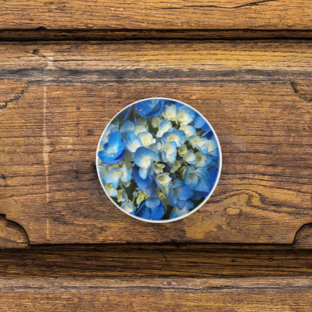 Pretty Blue Hydrangea Floral Ceramic Knob (In Situ)