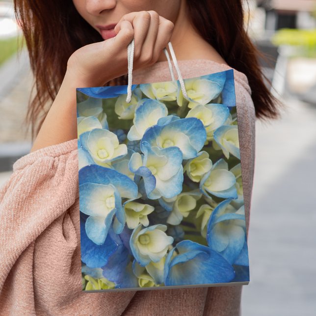 Pretty Blue Hydrangea Floral Medium Gift Bag (In Situ)