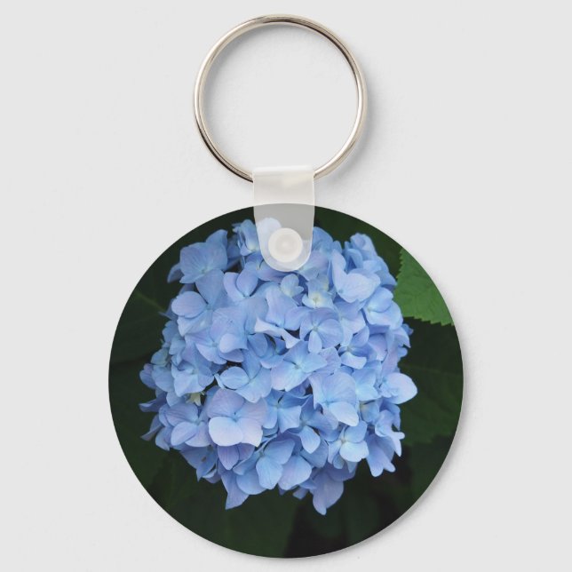 Pretty Blue Hydrangea Floral Photo Keychain (Front)