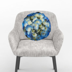 Pretty Blue Hydrangea Floral Round Pillow