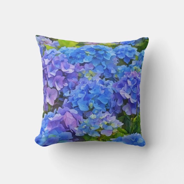 Pretty Blue Hydrangea Flowers Floral Art  Throw Pillow (Front)