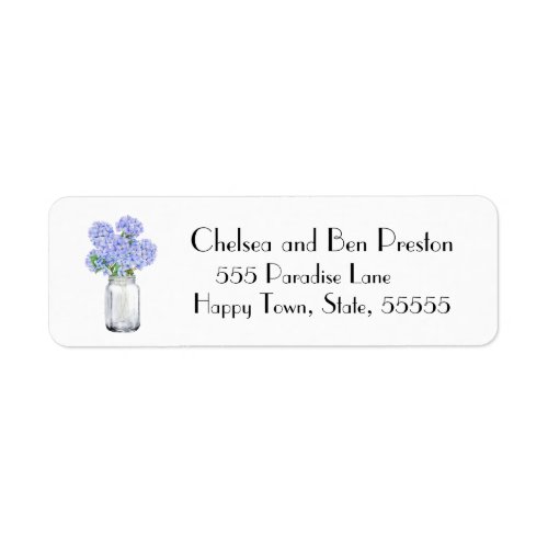 Pretty Blue Hydrangea Flowers In A Mason Jar Label