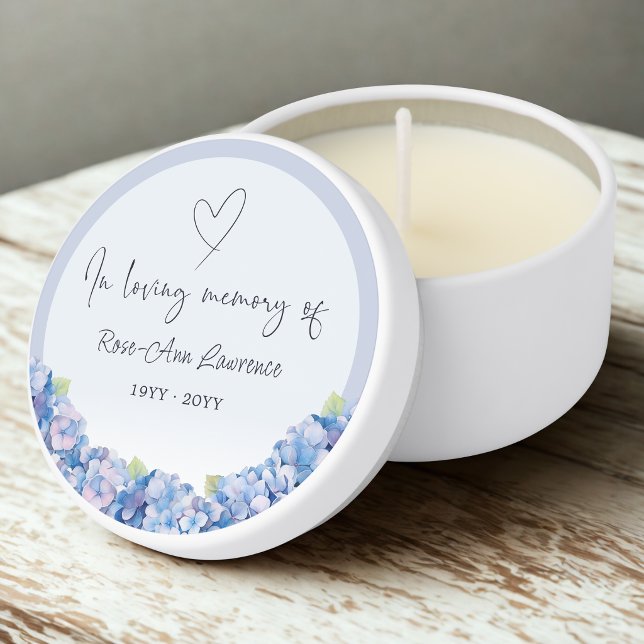 Pretty Blue Hydrangea Flowers Remembrance Memorial Mini Candle Favors (Creator Uploaded)