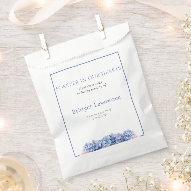 Pretty Blue Hydrangea Funeral Seed Packet Favor Bag (Clipped)