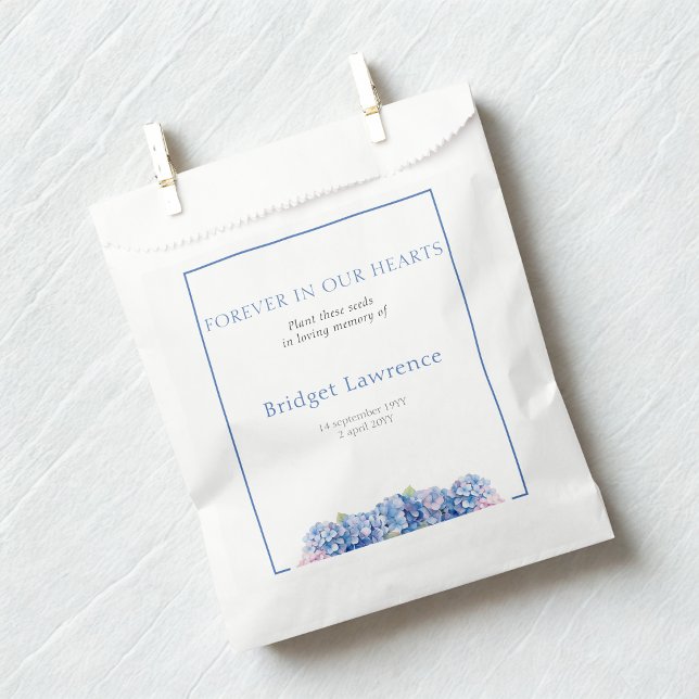 Pretty Blue Hydrangea Funeral Seed Packet Favor Bag (Creator Uploaded)