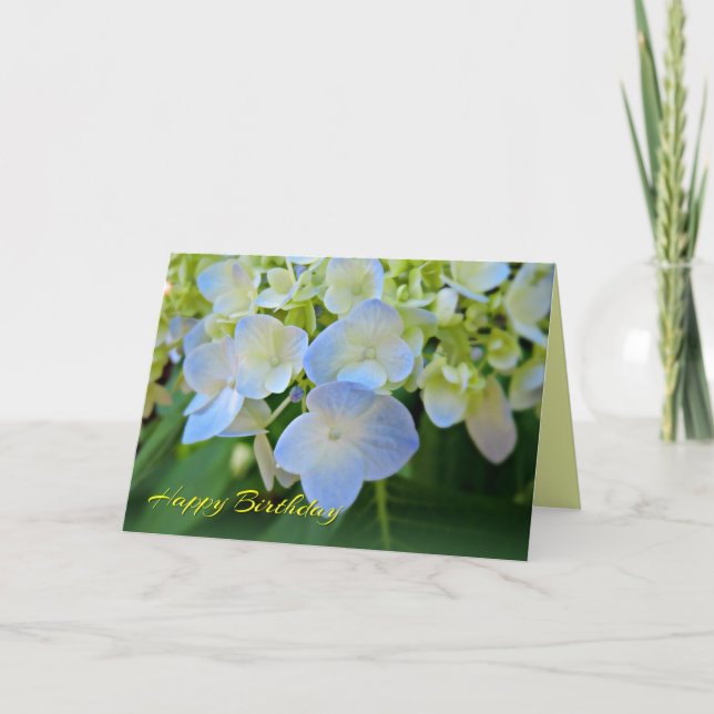 Pretty Blue Hydrangea Happy Birthday Card (Front)