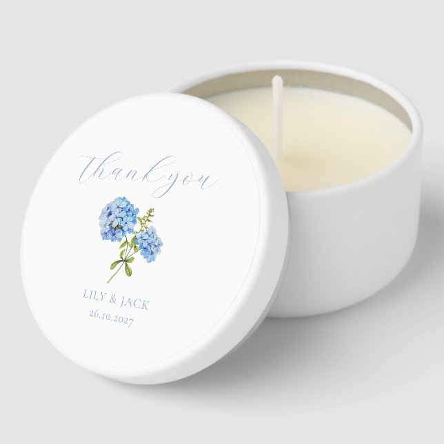 Pretty Blue Hydrangea Thank You Wedding Mini Candle Favors (Corner)