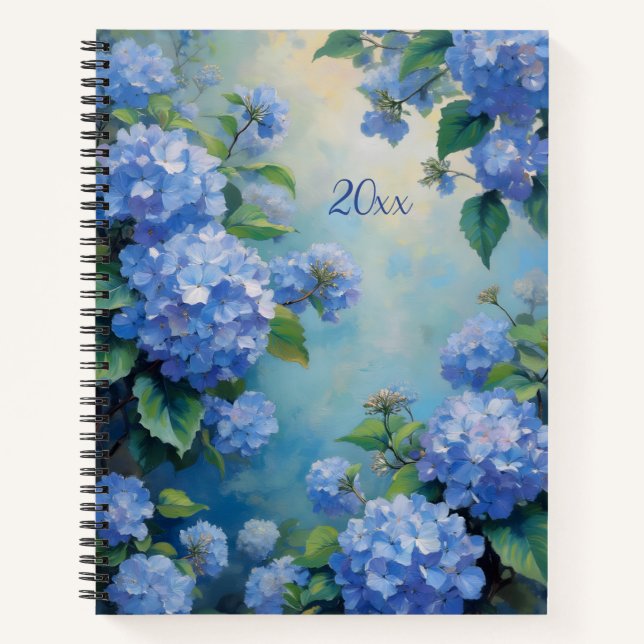 Pretty Blue Hydrangeas Oil Painting Style Diary or Notebook (Front)