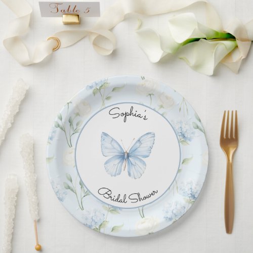Pretty Blue Hyndrangea Flowers Bridal Shower Paper Plates