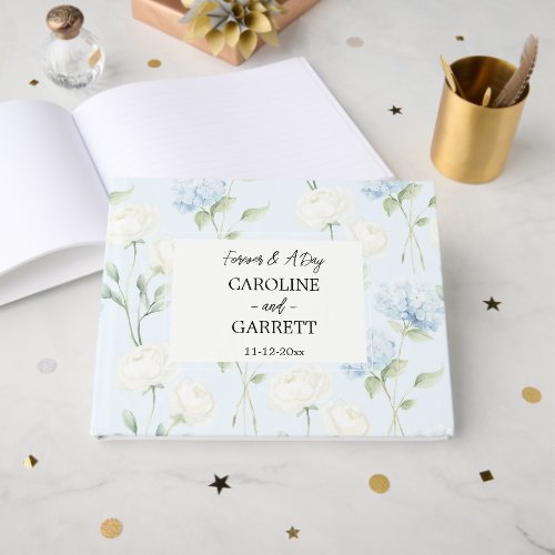 Pretty Blue Hyndrangea Flowers Wedding Guest Book