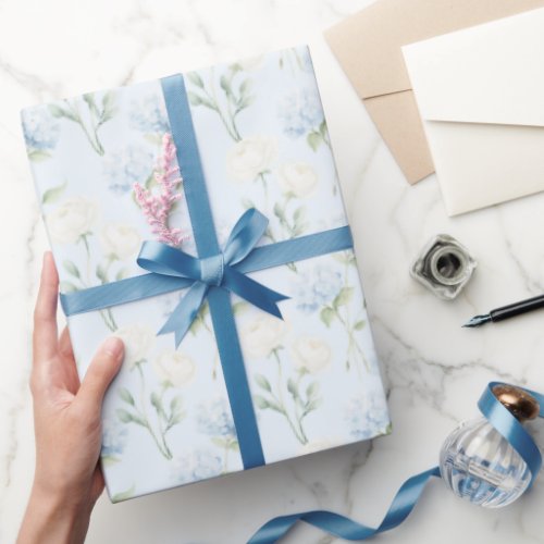 Pretty Blue Hyndrangea Flowers Wedding Wrapping Paper