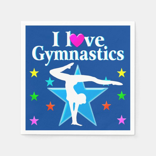 PRETTY BLUE I LOVE GYMNASTICS PARTY NAPKINS (Front)