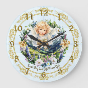 Pretty Blue Inspirational Angel Cherub Large Clock
