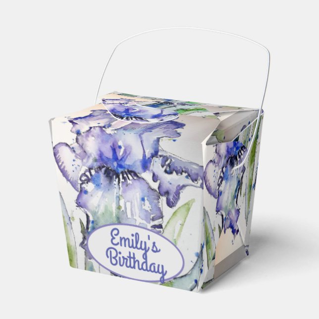 Pretty Blue Iris Floral Birthday Cake Favor Box (Front Side)