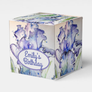 Pretty Blue Iris Floral Birthday Cake Favor Box