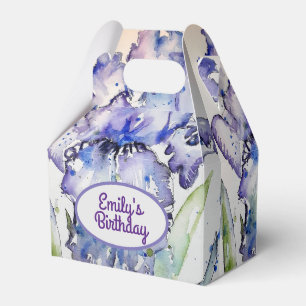 Pretty Blue Iris Floral Birthday Cake Favor Box