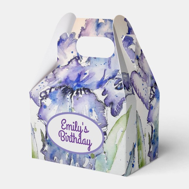 Pretty Blue Iris Floral Birthday Cake Favor Box (Front Side)
