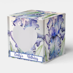Pretty Blue Iris Floral Birthday Cake Favour Box