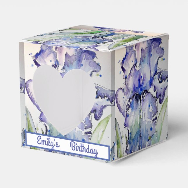 Pretty Blue Iris Floral Birthday Cake Favour Box (Front Side)