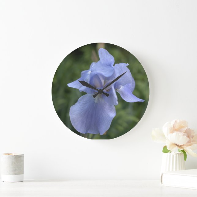 Pretty Blue Iris Floral  Large Clock (Home)