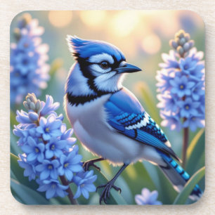 Pretty Blue Jay and Lilacs  Beverage Coaster