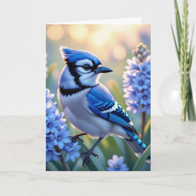 Pretty Blue Jay and Lilacs | Happy Birthday Card (Front)
