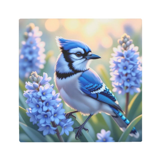 Pretty Blue Jay and Lilacs  Metal Print (Front)