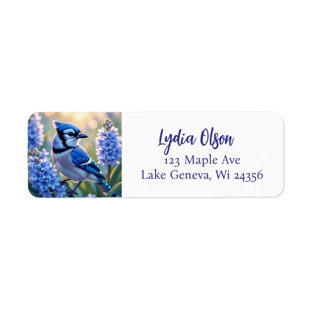 Pretty Blue Jay and Lilacs Personalized Label (Front)