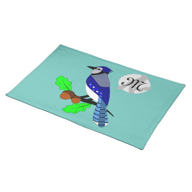 Pretty Blue Jay Bird Cloth Placemat (On Table)
