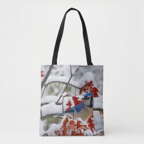 Pretty Blue Jay Snow Photo Tote Bag