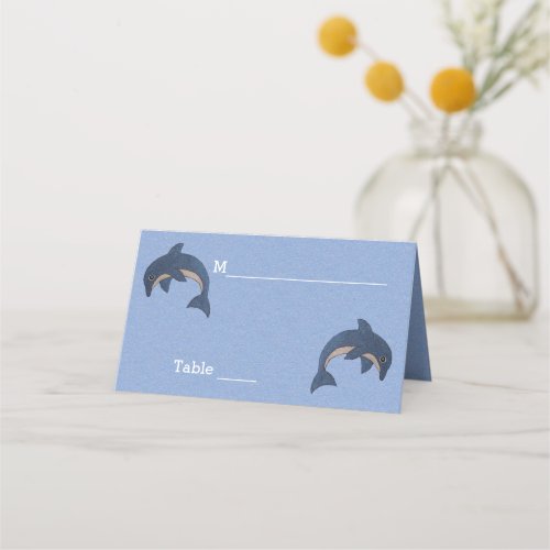 Pretty Blue Jumping dolphins White Stomachs Place Card