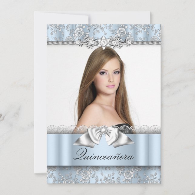 Pretty Blue Lace Photo Quinceanera Invitation (Front)