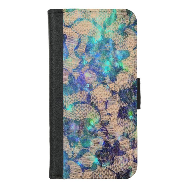 Pretty Blue Lace Roses iPhone Wallet Case (Front)