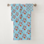 Pretty Blue Ladybug and Flowers Pattern Bath Towel Set