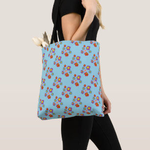 Pretty Blue Ladybug and Flowers Pattern Tote Bag