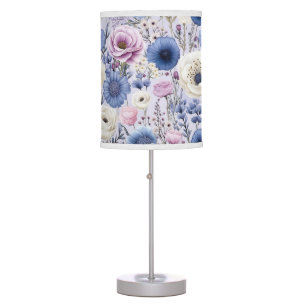 Pretty Blue Lavender Flower Garden Floral Pattern Table Lamp