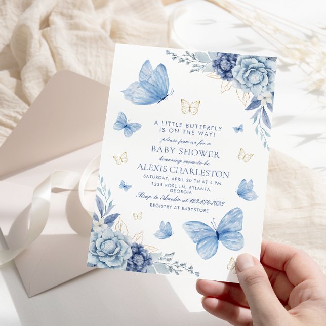 Pretty Blue Little Butterfly Boy baby Shower Invitation (Creator Uploaded)
