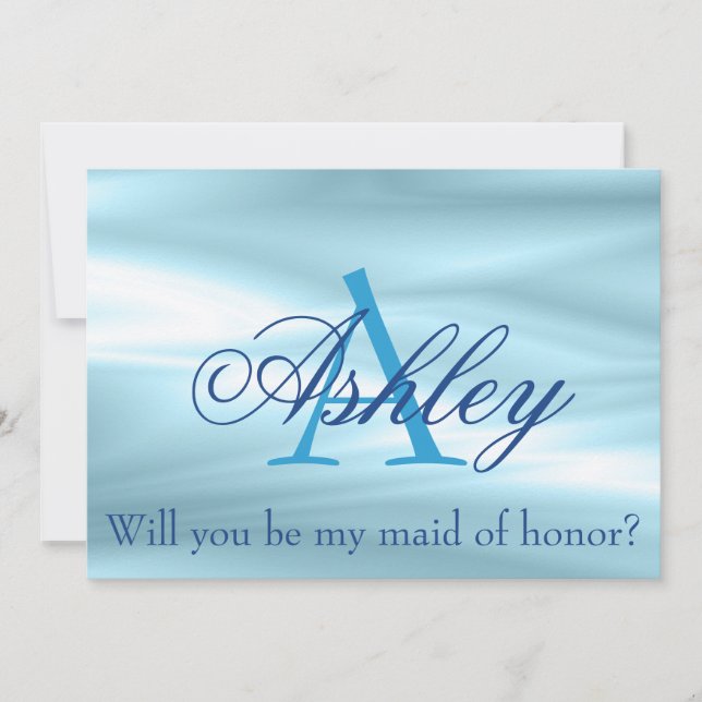 Pretty Blue Maid of Honor Proposal Monogram Invitation (Front)