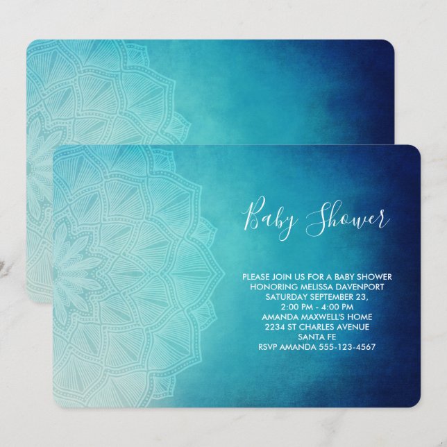 Pretty Blue Mandala Abstract Baby Shower Invitation (Front/Back)
