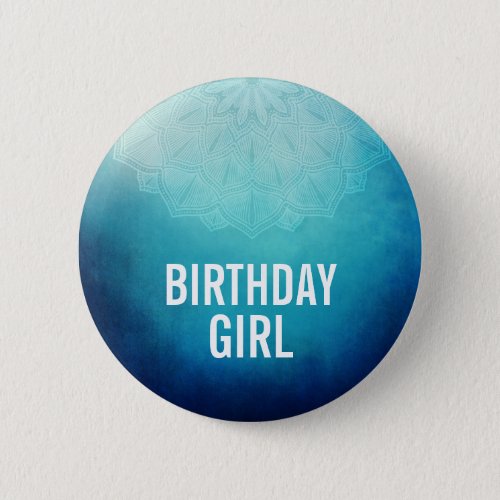 Pretty Blue Mandala Abstract Birthday Girl Button